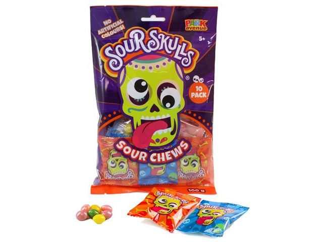 SOUR SKULLS SOUR CHEWS 10PK 10G UN12