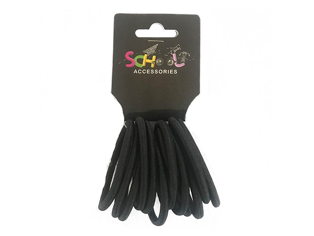 SCHOOL BLACK HAIR BANDS 12PCE SOLD QTY12
