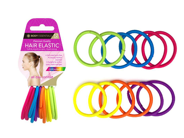 HAIR ELASTICS 12PK MULTI COLOURED SERIES SOLD QTY12