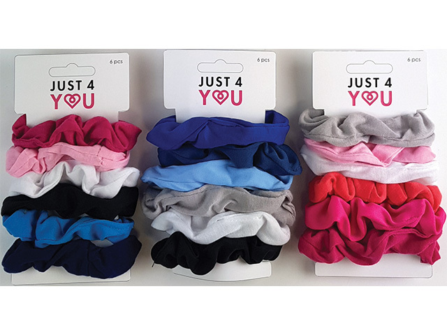 SCRUNCHIE PLAIN ASST 6PK UN12