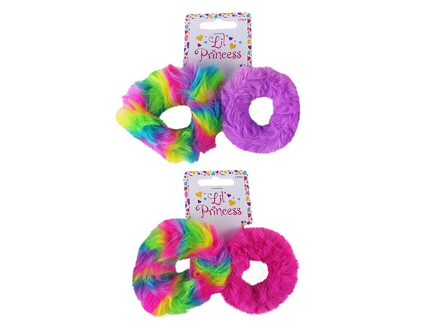 SCRUNCHIE FLUFFY 2PK ASST SOLD QTY12