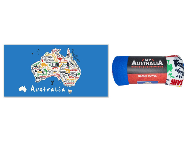 BEACH TOWEL MAP MICROFIBRE 150X80CM 250GSM