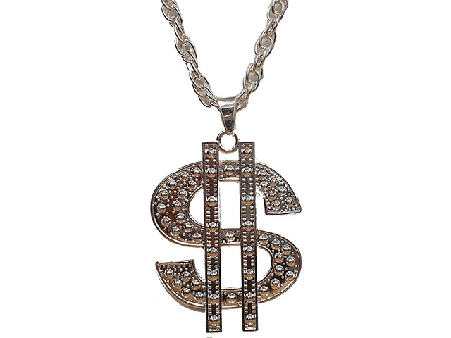 DOLLAR HEAVY METAL SILVER NECKLACE SOLD QTY10