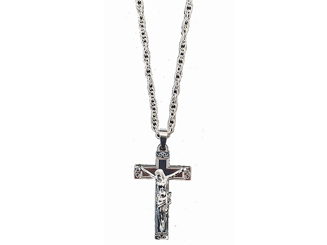 JESUS CROSS HEAVY METAL SILVER NECKLACE SOLD QTY10