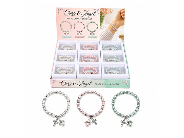 ANGEL AND BEAD BRACELET WITH CLIP 3ASST UN27