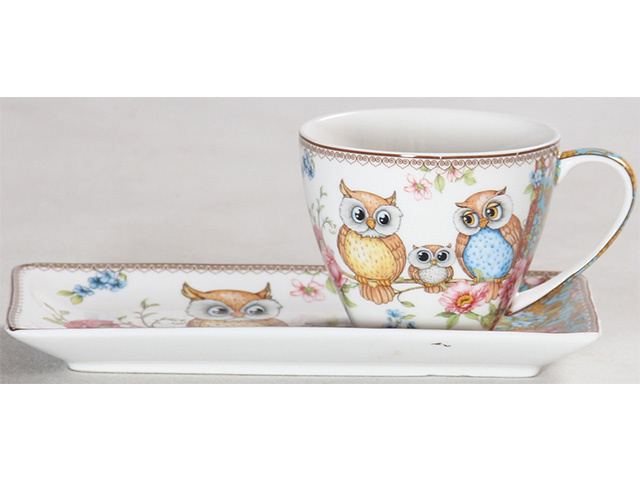 OWL BREAKFAST SET CUP SAUCER 250CC