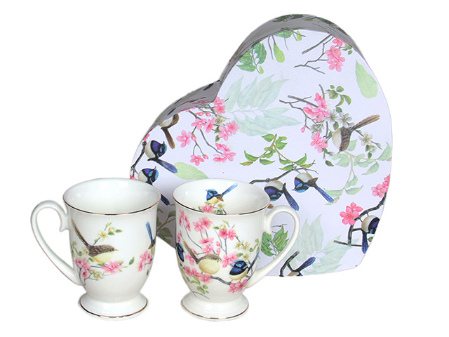 BLUE WREN 2PC MUG SET IN HEART