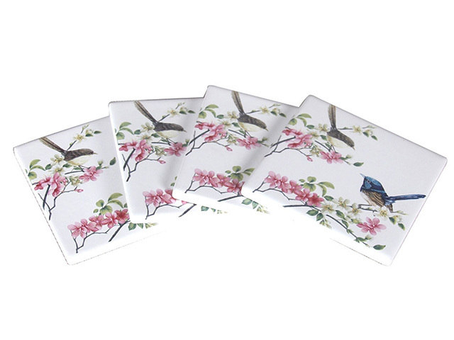 BLUE WREN SQUARE COASTER SET 4