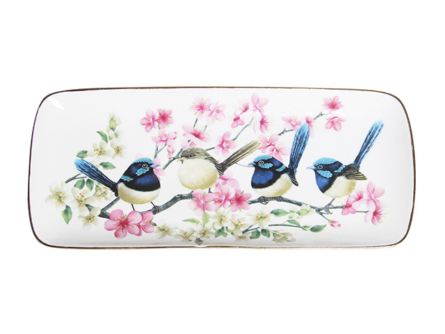 BLUE WREN LONG SERVING PLATE 30X13.5CM