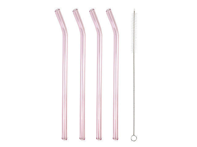 GLASS STRAWS TLALL 4PK PINK