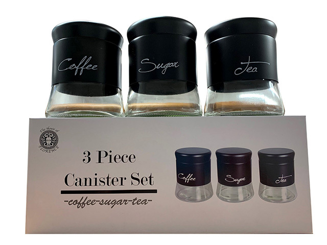 GLASS CANISTERS BLACK SET/3
