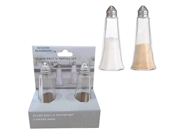 GLASS SALT AND PEPPER SET 2PC