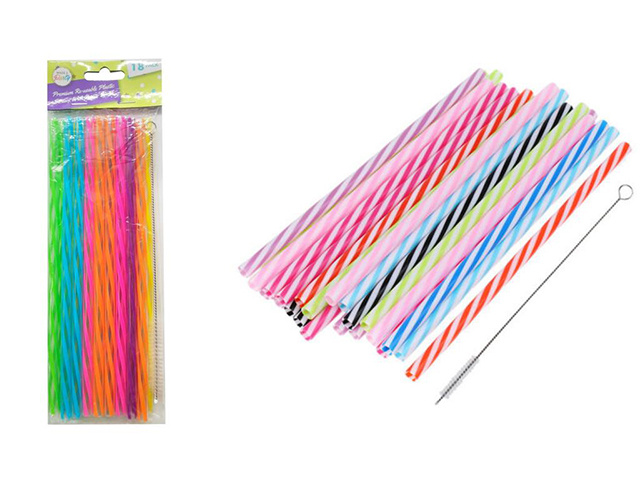 DRINKING STRAWS W/CLEANER REUSABLE 18PK