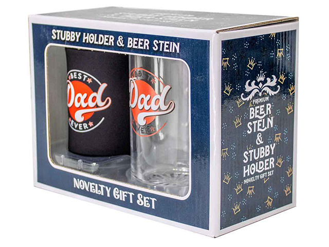 BEST DAD EVER BOSS STEIN AND STUBBY HOLDER