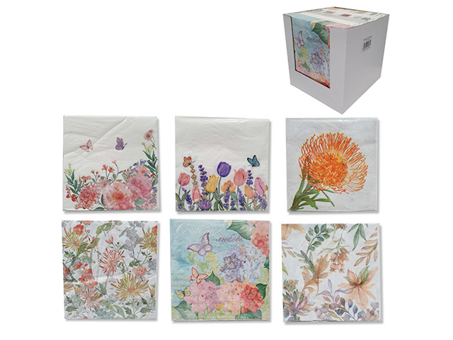 NAPKIN 2PLY 20PK FLOWER DESIGN 6ASST QTY 12