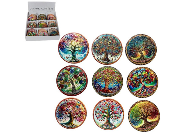 10CM ROUND TREE OF LIFE COASTER 9ASST UN72