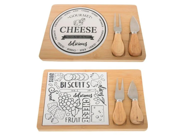 BAMBOO/CERAMIC BOARD 2 KNIFE  25x17x3cm 2ASST