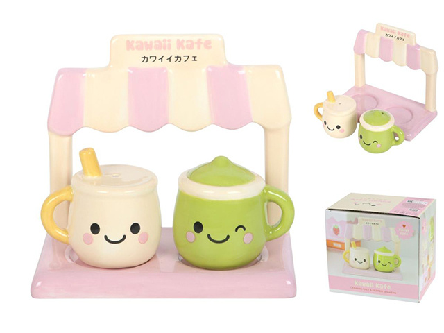 SET OF 2 KAWAII LATTE CERAMIC SALT AND PEPPER SHAKER QTY 2