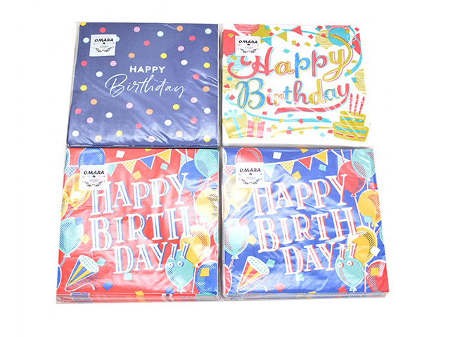 BIRTHDAY NAPKIN 3PLY 33CM 4ASST