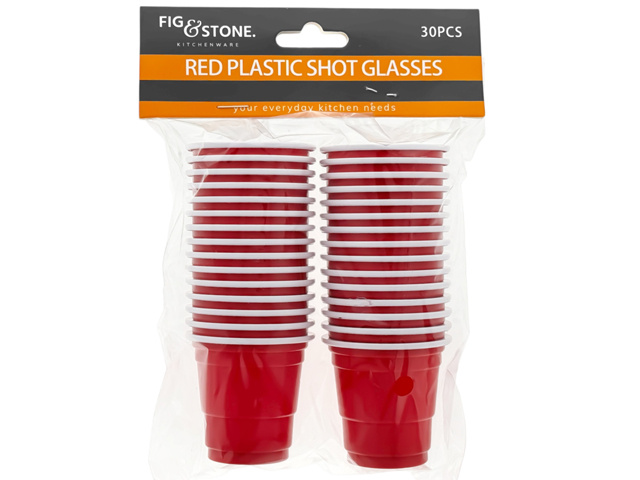 SHOT GLASSES PLASTIC RED 5X5CM 30PC