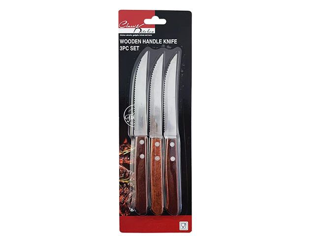 WOODEN HANDLE KNIFE 3PC SET
