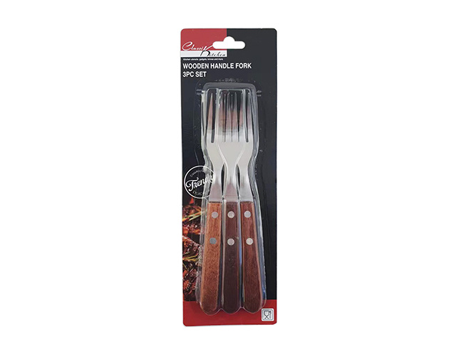 WOODEN HANDLE FORK 3PC SET