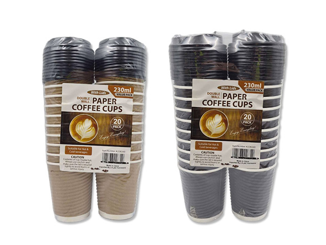 PAPER COFFEE MUGS W/LIDS PK20