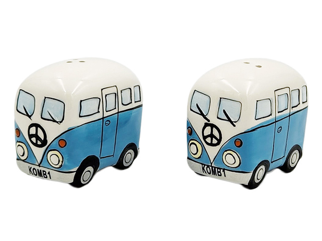 HAND PAINTED CERAMIC KOMBI SALT PEPPER SHAKER BLUE