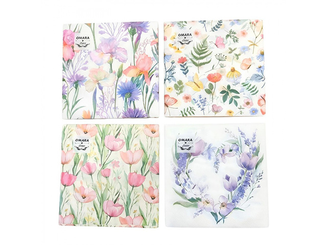 PRINTED PAPER NAPKIN 3PLY 33X33CM 4ASST