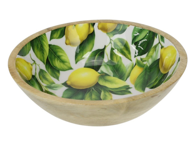 25X25X7CM MANGO WOOD BOWL LEMON PATTERN