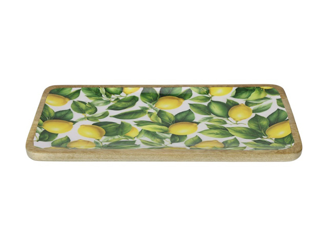40X20X2CM MANGO WOOD TRAY LEMON DESIGN QTY2