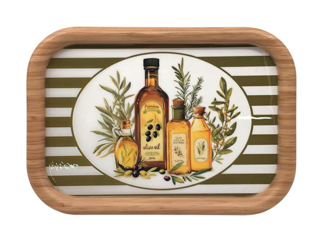 34CM SERVING TRAY WITH EPOXY OLIVE DESIGN QTY 2