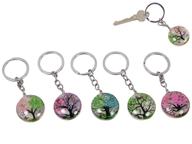 3CM DOUBLE SIDED TREE GLASS KEYRING 6ASST UN12