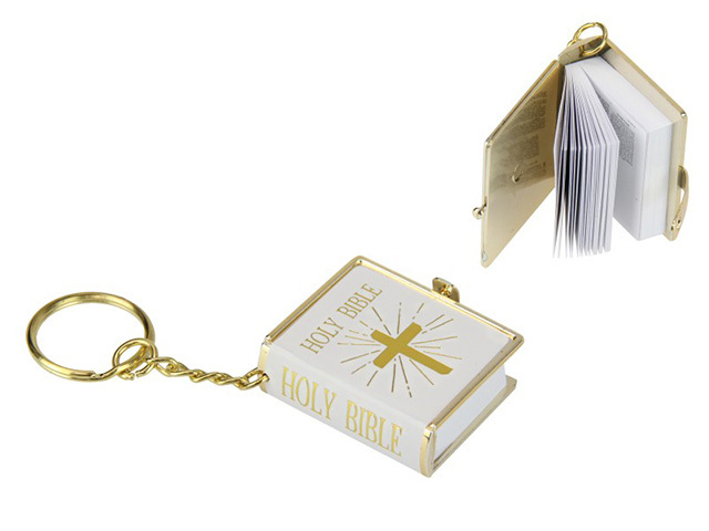 MINI BIBLE KEY RING 4X3CM SOLD QTY12