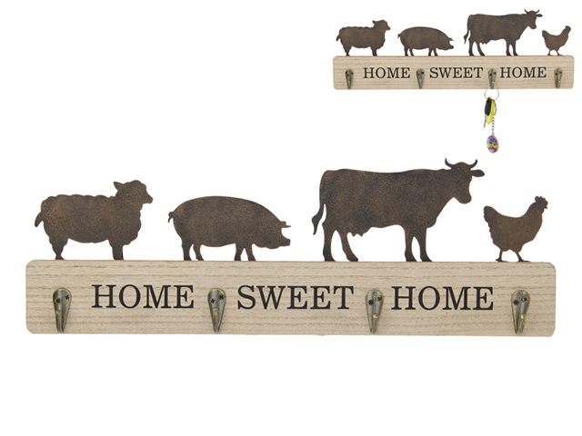 40CM HOME SWEET HOME FARMYARD KEYRACK QTY 2