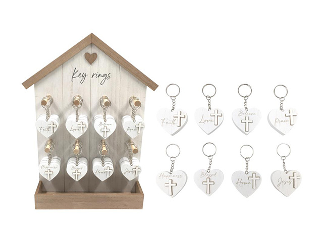 4.5CM KEYRING W/INSPIRATIONAL CROSS 8ASST UN32
