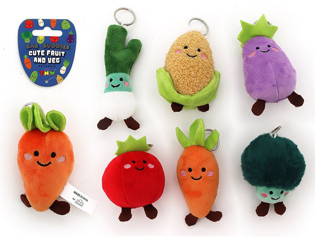 PLUSH FRUIT AND VEG KEYCHAIN 6ASST 9CM UN12