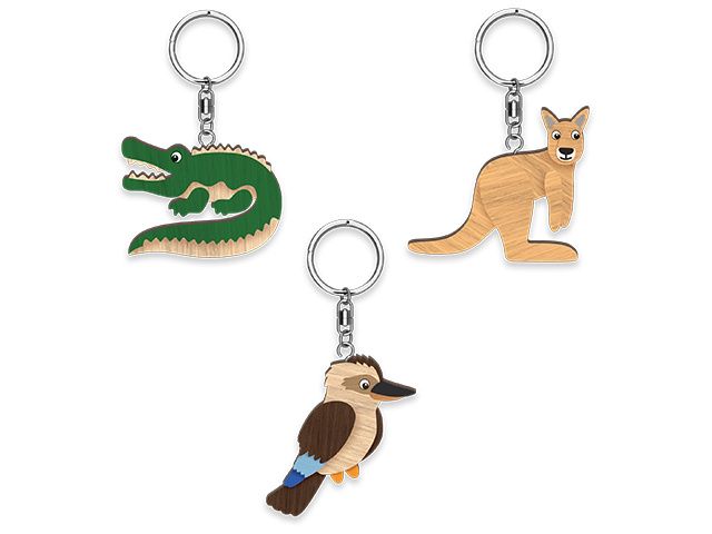 AUSTRALIAN ANIMAL HANDMADE KEYRING 3ASST SOLD QTY12