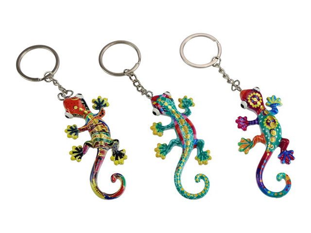 COLOURFUL PAINTED LIZARD KEYRING 3ASST UN12