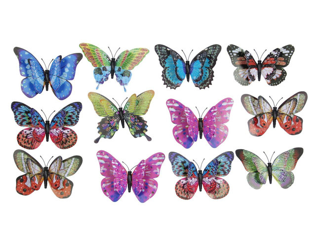 10CM PVC B'FLY W/GLITTER 12 ASST