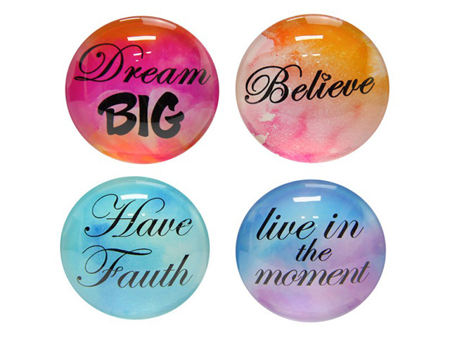 5CM ROUND GLASS BE INSPIRED MAGNETS UN12