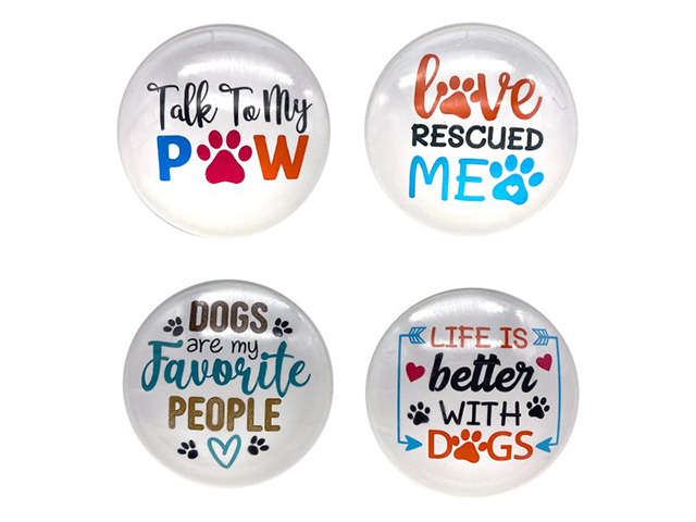 5CM ROUND GLASS DOG MAGNET 4ASST UN12