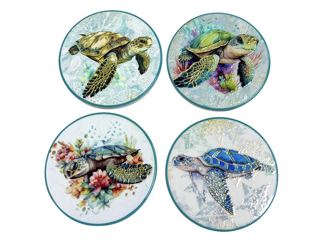 7.5CM ROUND TURTLE MAGNET W/GOLD FOIL UN12