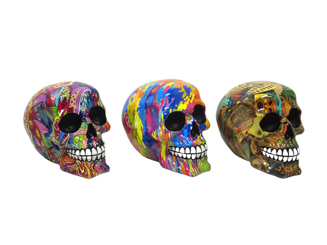SKULL STATUE RESIN MONEY BOX 3ASST