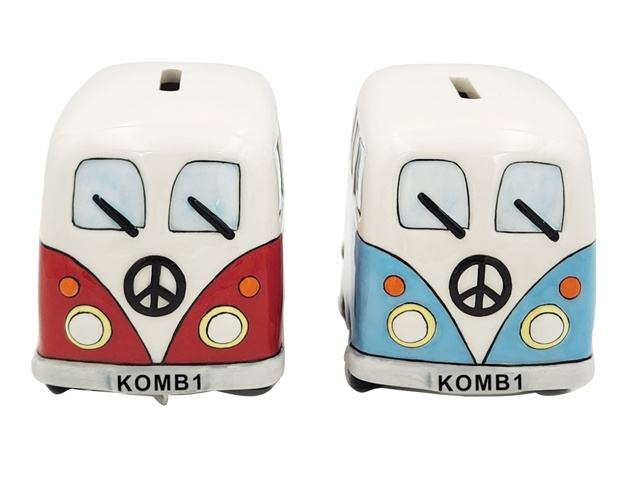 HAND PAINTED CERAMIC KOMBI VAN MONEY BOX 2ASST