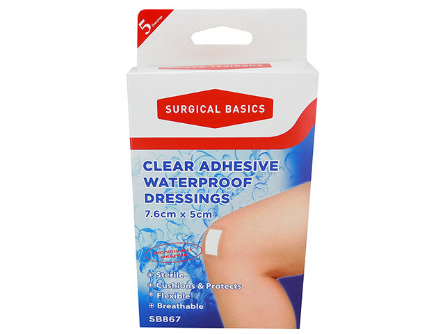 WATERPROOF DRESSING 7.6X5CM 5PK UN6