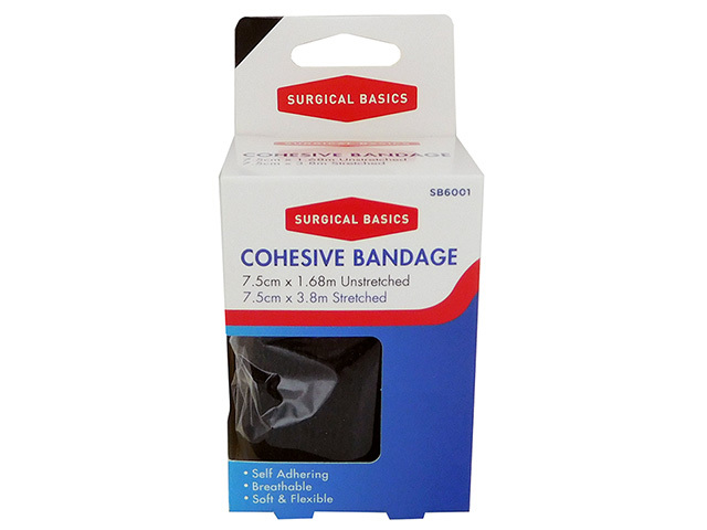 COHESIVE BANDAGE BLACK 7.5CM X 1.68M UN6