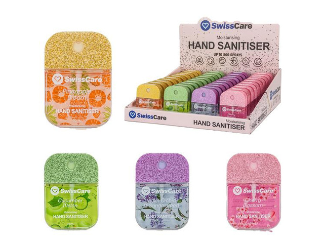 GLITTER SWISSCARE SANITISER FRAGRANCE SPRAY MIST 35ML UN40