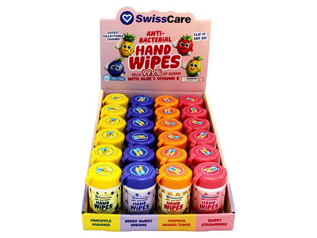 SWISSCARE SANITISING HAND WIPES W/CHARM UN24