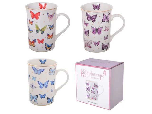 KALEIDOSCOPE BUTTERFLY MUG 3ASST